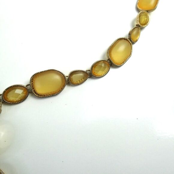 Light Amber & Gold Tone Y T Drop Regency Bridgerton Statement Necklace Cabochons - Picture 6 of 11